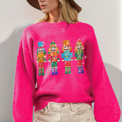 Double Take Full Size Sequin Nutcracker Long Sleeve Sweater