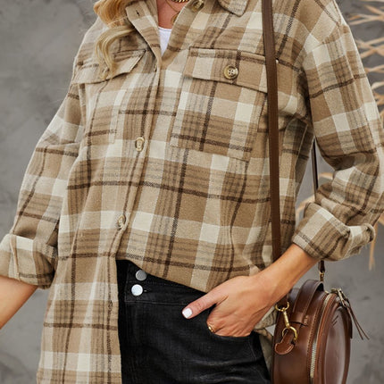 Plaid Button Up Long Sleeve Hooded Jacket