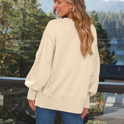 Slit Round Neck Long Sleeve Sweatshirt - Vickie Lynn's