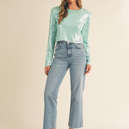 MABLE Shoulder Padded Sequin Crop Top