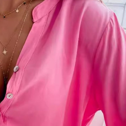 Half Button Notched Half Sleeve Blouse