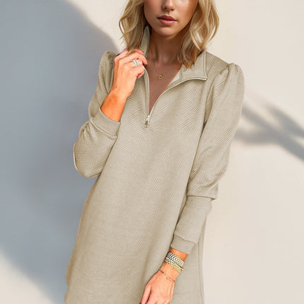 Double Take Textured Quarter Zip Long Sleeve Dress - Vickie Lynn's