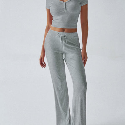 Devine Short Sleeve Top and Drawstring Pants Set