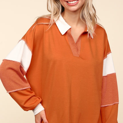 Haptics Color Block Exposed Seam Long Sleeve Top