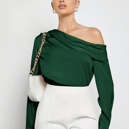 Ruched One Shoulder Long Sleeve Top