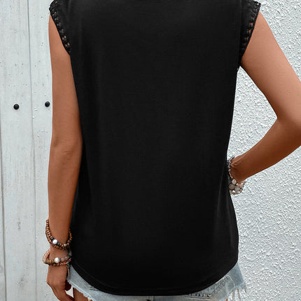 Lace Round Neck Cap Sleeve T-Shirt