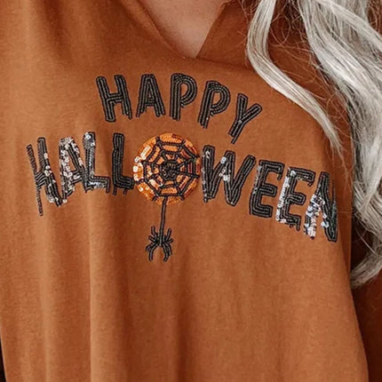 Sequin Letter Graphic Notched Long Sleeve Sweatshirt