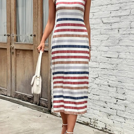 Slit Striped Round Neck Tank Dress