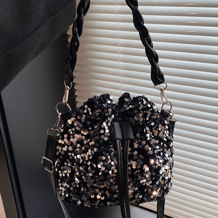 Sequin Drawstring Bucket Bag