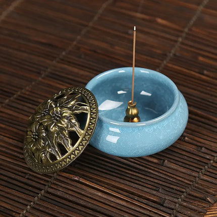 Fashion Lucky Home Decoration for Incense Black Glaze Disc Censer Ceramic Incense Burner Incense Seat Indoor Household