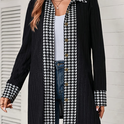 Houndstooth Button Up Long Sleeve Cardigan