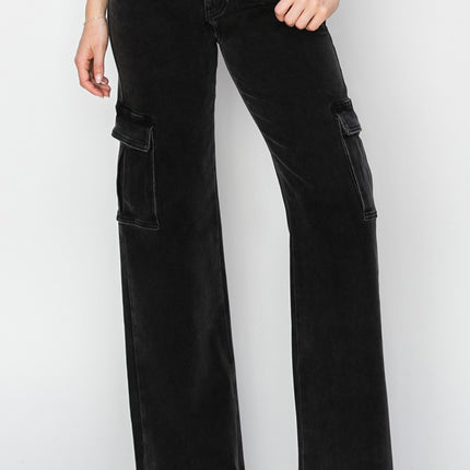 Risen Full Size High Rise Wide Leg Cargo Jeans