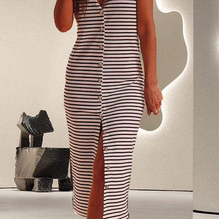 Striped Wide Strap Midi Dress