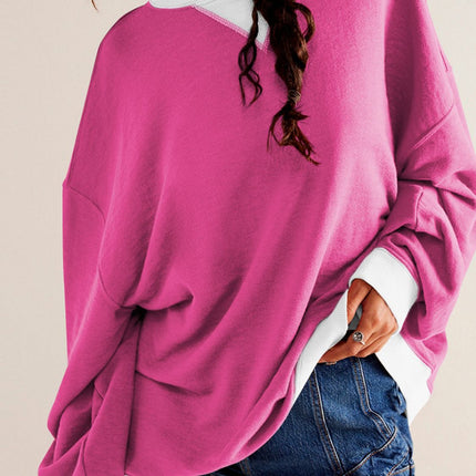Contrast Trim Round Neck Long Sleeve Sweatshirt