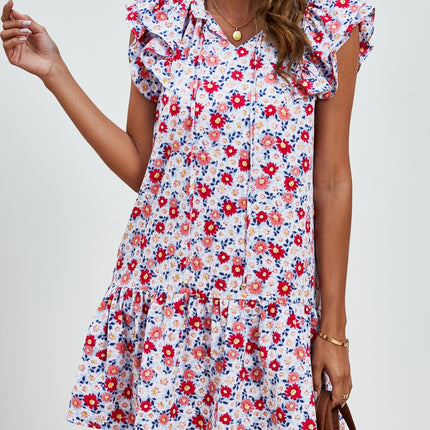 Tied Floral Cap Sleeve Mini Dress