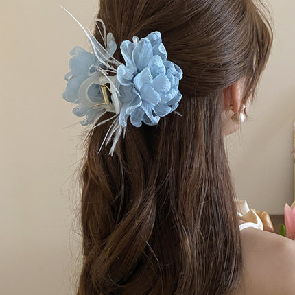 Feather Trim Flower Shape Hair Claw Clip