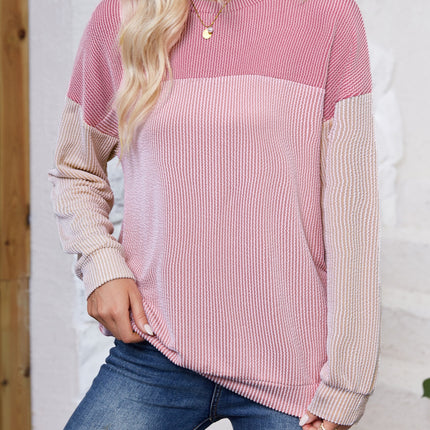 Lovelet Color Block Round Neck Long Sleeve Sweatshirt