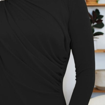 Ruched Mock Neck Long Sleeve T-Shirt