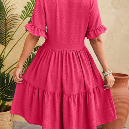 Swiss Dot Ruffled V-Neck Tiered Dress