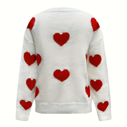 Valentine’s Day Heart Round Neck Long Sleeve Sweater