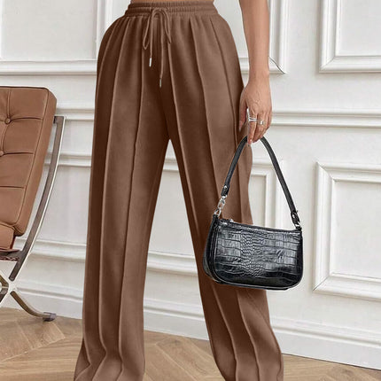 Drawstring Elastic Waist Pants with Pockets