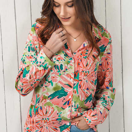 Double Take Floral Long Sleeve Collared Shirt