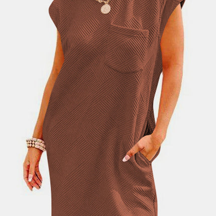 Textured Round Neck Cap Sleeve Dress