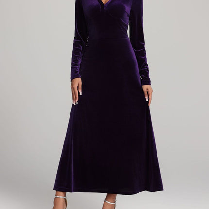 V-Neck Long Sleeve Velvet Dress