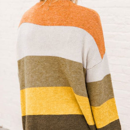 Open Front Color Block Cardigan