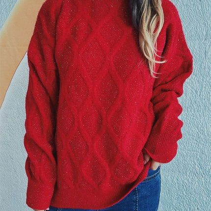 Diamond Round Neck Long Sleeve Sweater