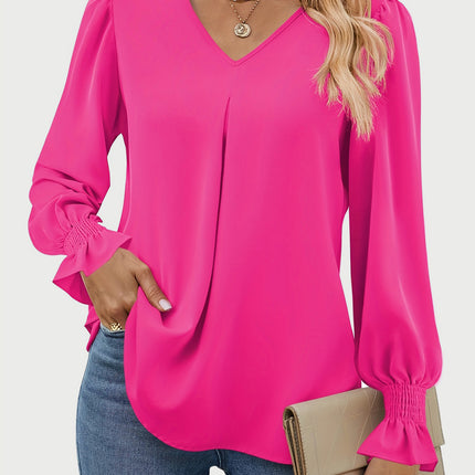 V-Neck Flounce Sleeve Top