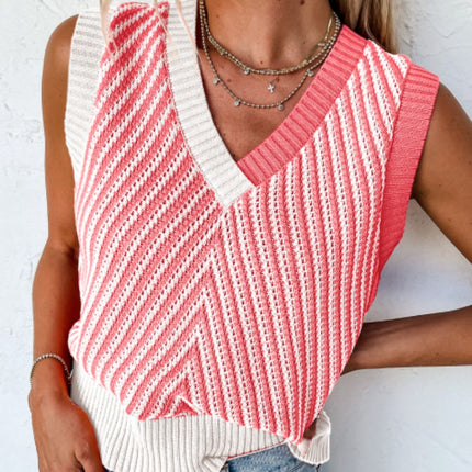 Striped Contrast V-Neck Sweater Vest