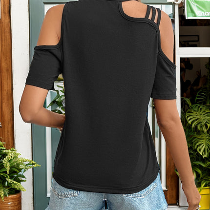 Asymmetric Cold Shoulder Short Sleeve T-Shirt