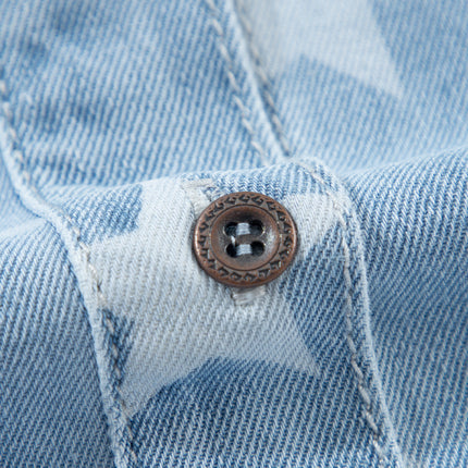 Raw Hem Star Collared Neck Denim Top