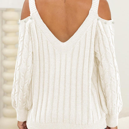 Cable-Knit Cold Shoulder Sweater