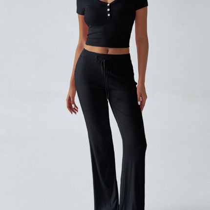 Devine Short Sleeve Top and Drawstring Pants Set