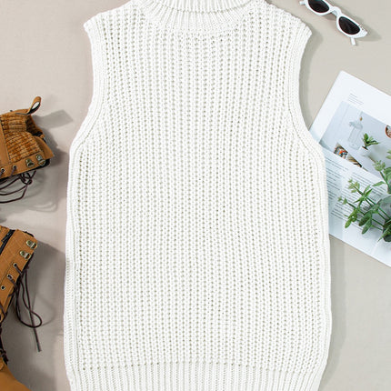 Slit Turtleneck Sleeveless Sweater Vest