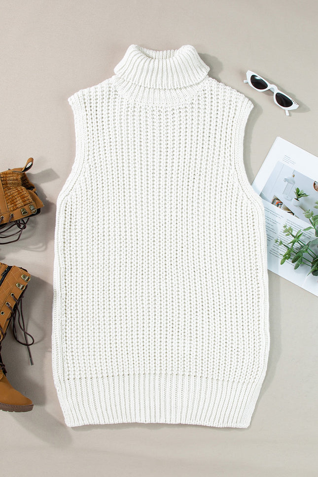 Slit Turtleneck Sleeveless Sweater Vest