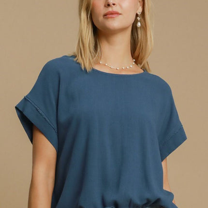 Umgee Drawstring Hem Round Neck Short Sleeve T-Shirt