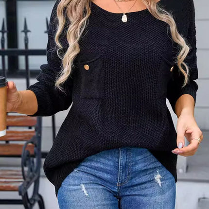 Decor Button Drop Shoulder Knit Top