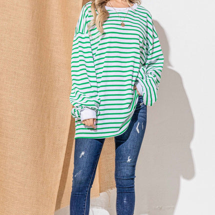 And The Why Oversized Striped Balloon Sleeve Top