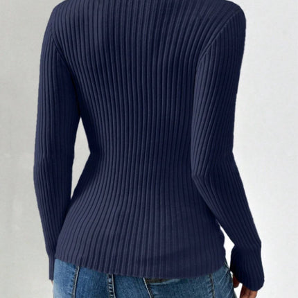 Twist Front Ribbed Long Sleeve Sweater