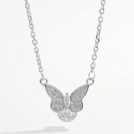 925 Sterling Silver Zircon Butterfly Necklace