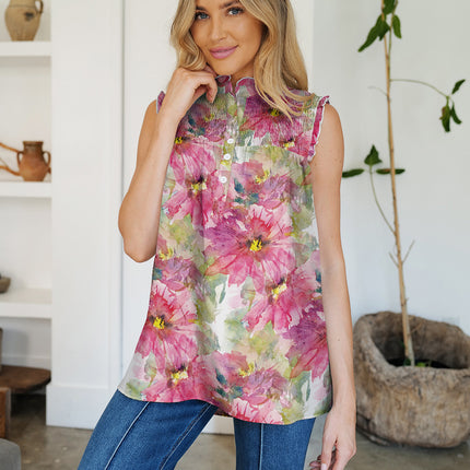 FAM-FAM Frill Printed Mock Neck Top