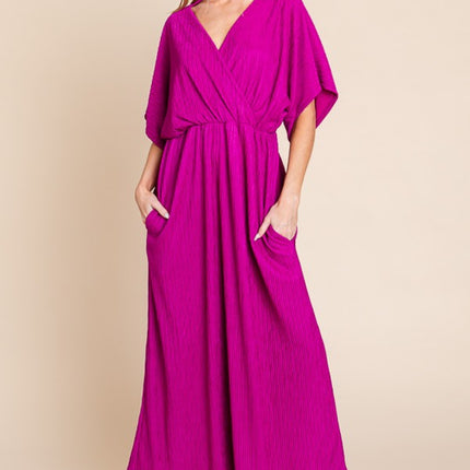 BOMBOM Surplice Maxi Dress with Pockets