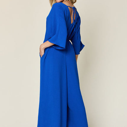 Double Take Full Size Half Sleeve Wide Leg Jumpsuit