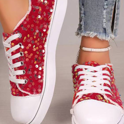 Sequin Round Toe Flat Sneakers