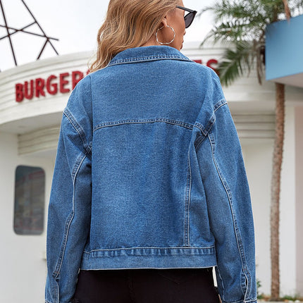 Dropped Shoulder Denim Jacket with Pockets