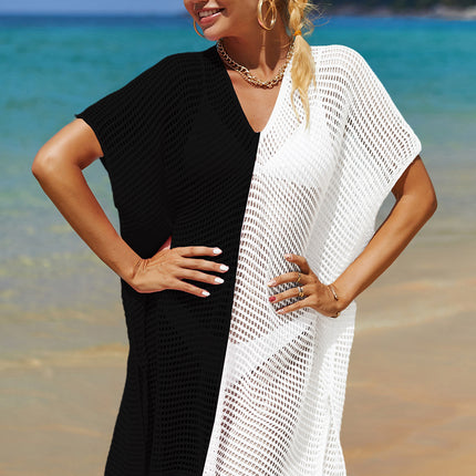 Double Take Openwork Contrast Slit Knit Cover Up