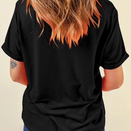 Rhinestone Round Neck Short Sleeve T-Shirt